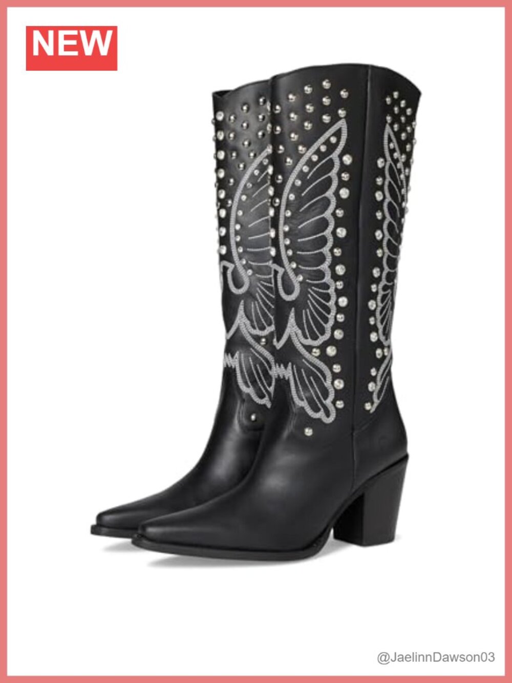 Dingo Diamonds Forever Leather Knee-High Boots Mid Heel Snip Toe Pull-On